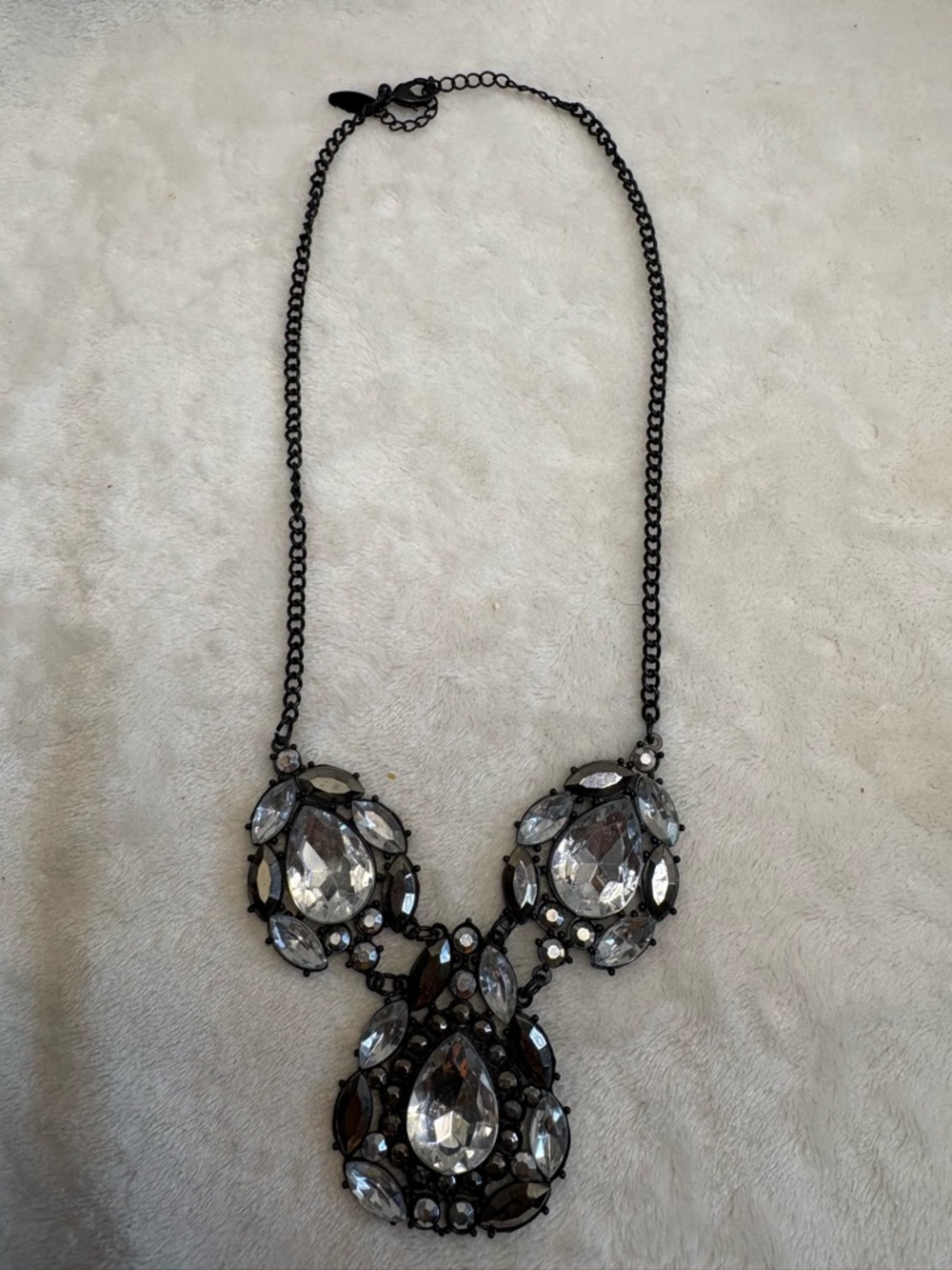 New York & Company Statement Crystal Bib Necklace - Black Chain, Clear Stones